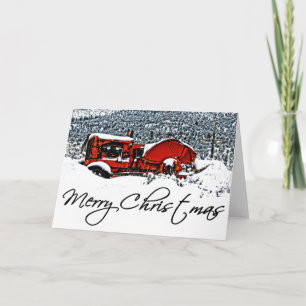 Tarjeta Festiva Navidades Snowy Tractor