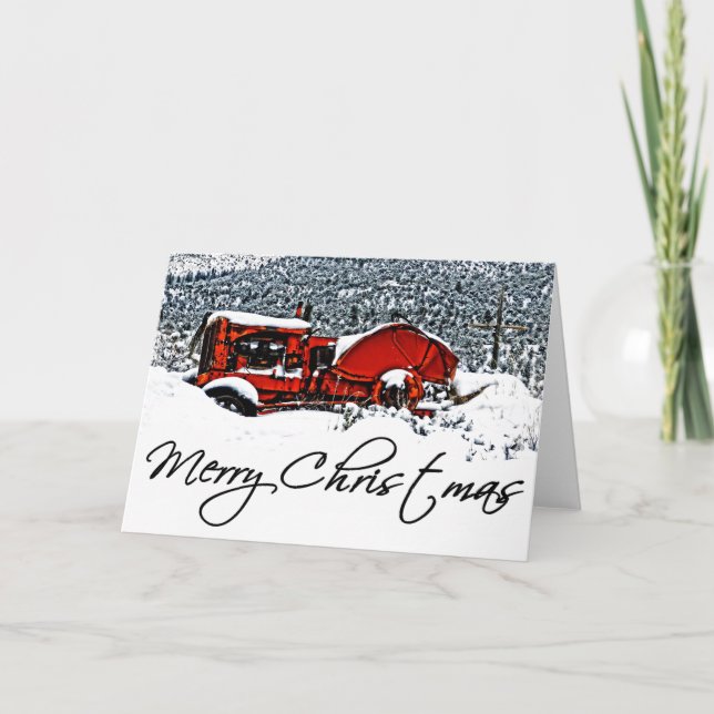 Tarjeta Festiva Navidades Snowy Tractor (Anverso)