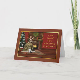 Tarjeta Festiva Navidades, sobrina y familia, viejo de moda