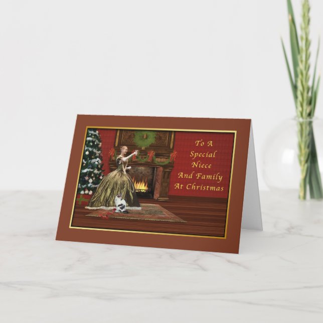 Tarjeta Festiva Navidades, sobrina y familia, viejo de moda (Anverso)