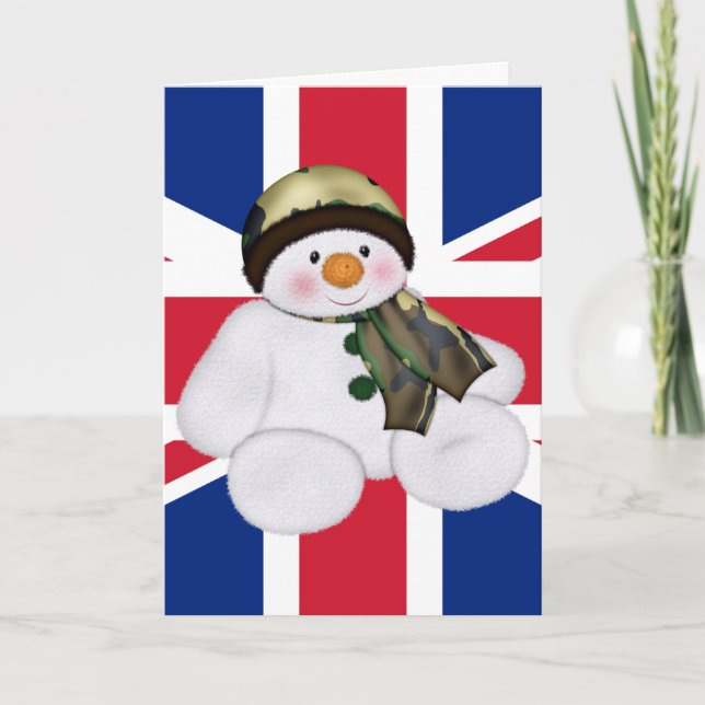 Tarjeta Festiva Navidades Soldado Británico Snowman (Anverso)