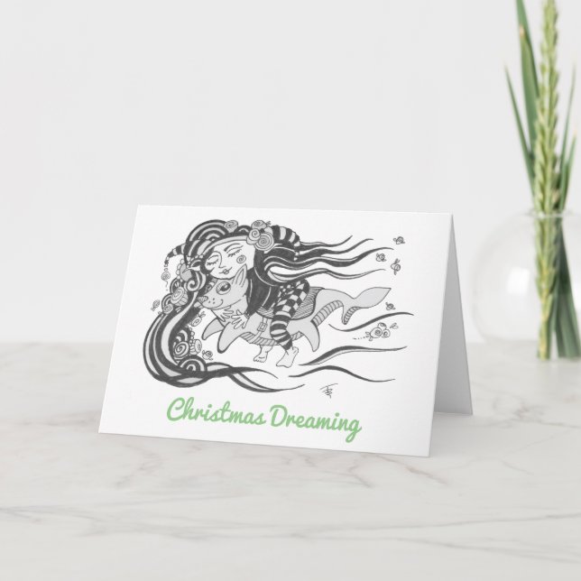 Tarjeta Festiva Navidades soñando con Chica de circo (Anverso)