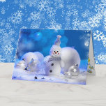 Tarjeta Festiva Navidades sonriendo azul y blanco muñeco de nieve<br><div class="desc">Navidades Snowman - Agrega tu tarjeta de vacaciones de texto</div>