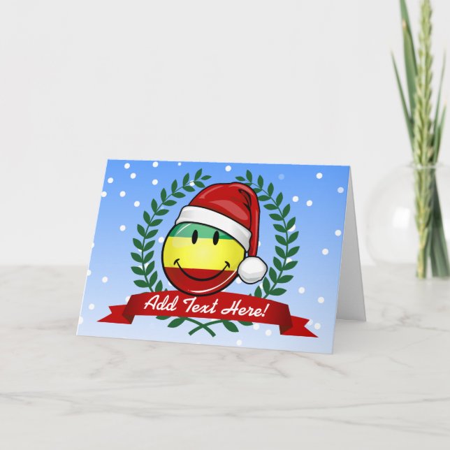 Tarjeta Festiva Navidades sonrientes Estilo Bandera Rastafaria (Anverso)