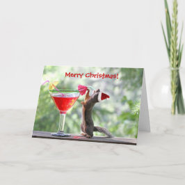 Tarjeta Festiva Navidades Squirrel bebiendo un cóctel