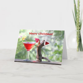 Tarjeta Festiva Navidades Squirrel bebiendo un cóctel