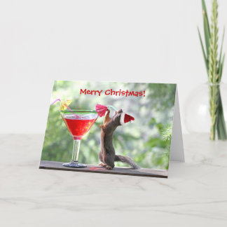Tarjeta Festiva Navidades Squirrel bebiendo un cóctel