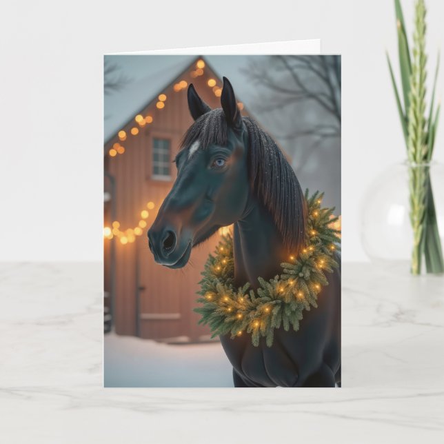 Tarjeta Festiva Navidades Stallion negro con corona (Anverso)