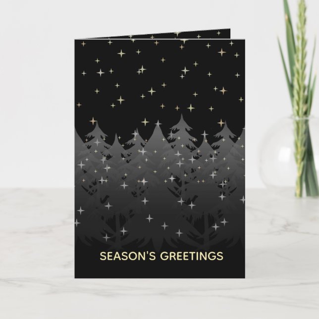 Tarjeta Festiva Navidades Starry Night Sky Eve Trees Silver Gold (Anverso)