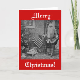 Tarjeta Festiva Navidades Stereoview Santa & Bandera Americana