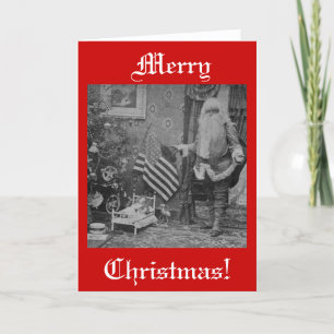 Tarjeta Festiva Navidades Stereoview Santa & Bandera Americana