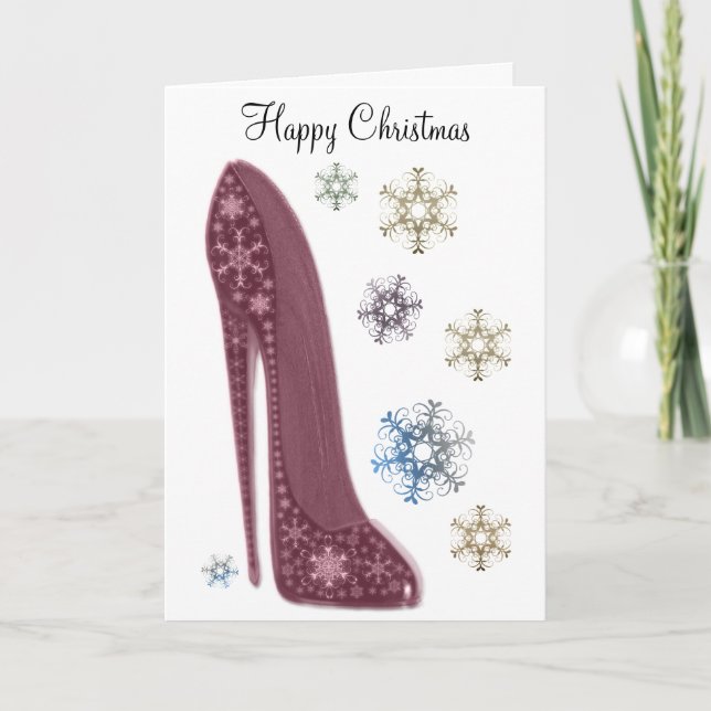 Tarjeta Festiva Navidades Stiletto Shoes y Snowflakes Art (Anverso)