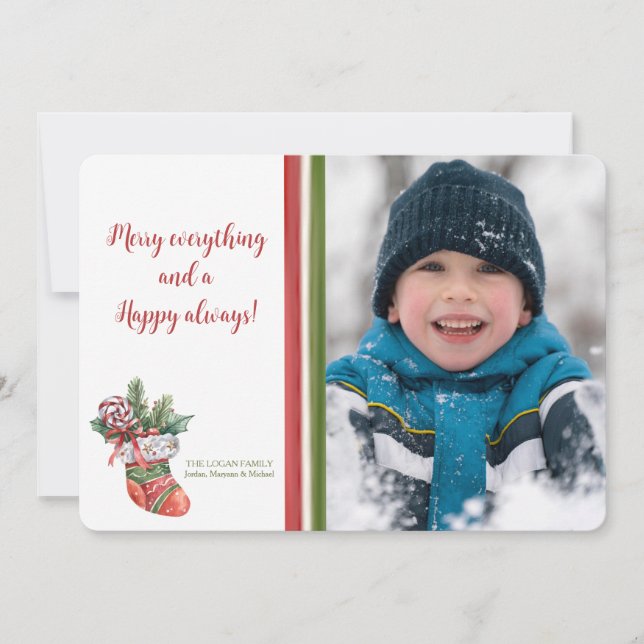 Tarjeta Festiva Navidades Stocking Photo Holiday Card (Anverso)