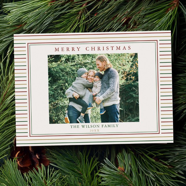 Tarjeta Festiva Navidades Stripes One Photo (Subido por el creador)