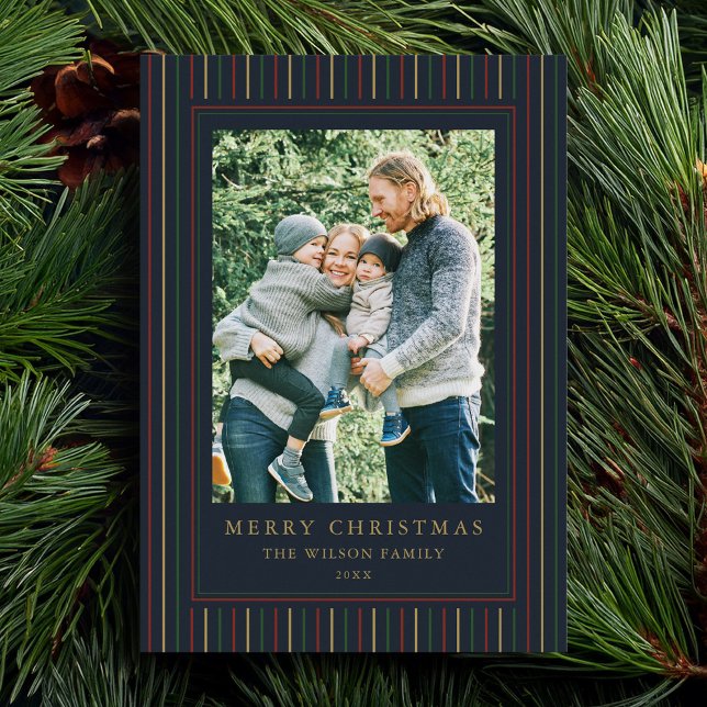 Tarjeta Festiva Navidades Stripes One Photo (Subido por el creador)