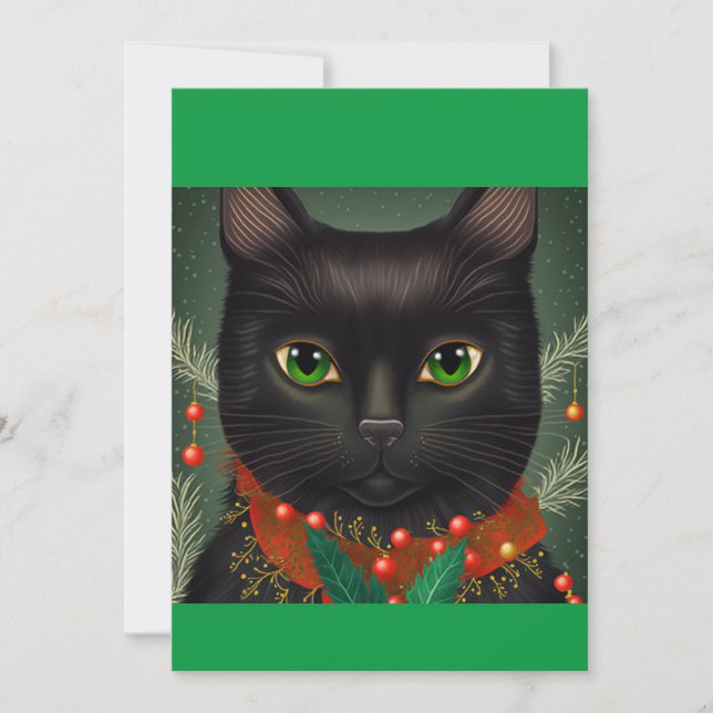 Tarjeta Festiva Navidades sudaderas de regalo de gato negro (Anverso)