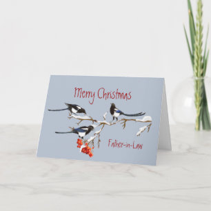 Tarjeta Festiva Navidades suegros amables como aves urracas