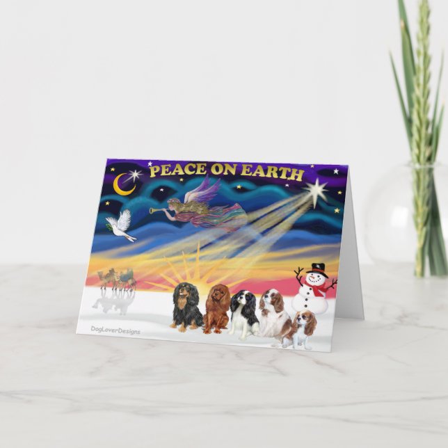 Tarjeta Festiva Navidades Sunrise - Cavalier Kings Charles (cinco) (Anverso)