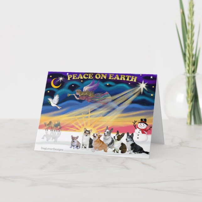 Tarjeta Festiva Navidades Sunrise - Corgies galeses (seis) (Anverso)