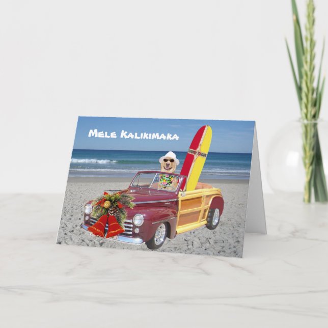 Tarjeta Festiva Navidades surfistas/hawaianos (Anverso)