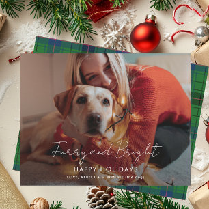 Tarjeta Festiva Navidades Tartán de foto brillante y peluda