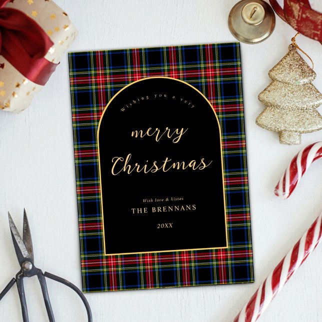 Tarjeta Festiva Navidades Tartán elegante moderno (Christmas Modern Elegant Festive Tartan Holiday Card)