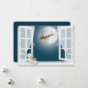 Tarjeta Festiva Navidades Teddy Bear en la ventana