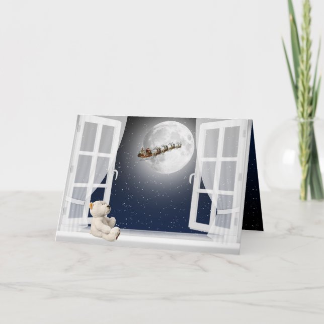 Tarjeta Festiva Navidades Teddy Bear en la ventana (Anverso)