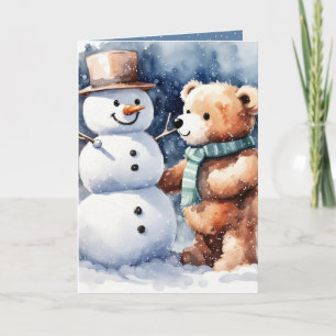 Tarjeta Festiva Navidades Teddy Oso Con Snowman