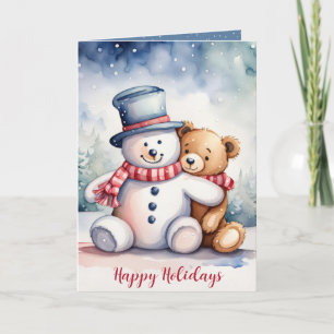 Tarjeta Festiva Navidades Teddy Oso Con Snowman
