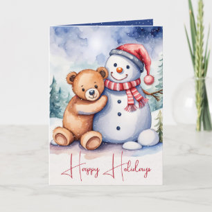 Tarjeta Festiva Navidades Teddy Oso Con Snowman
