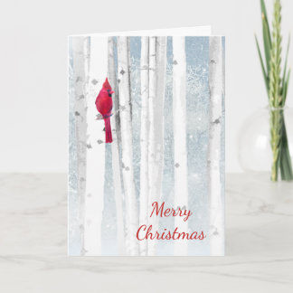 Tarjeta Festiva Navidades Temporada Invierno Birch Trees Cardenal 
