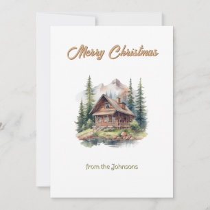 Tarjeta Festiva Navidades Temporada Vacaciones Montañas Cabina Árb