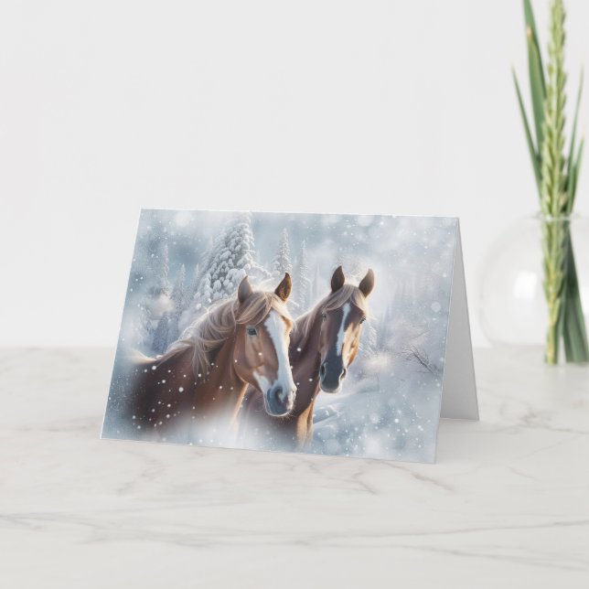 Tarjeta Festiva Navidades Temporadas de Caballos Saludos Bonitos C (Anverso)