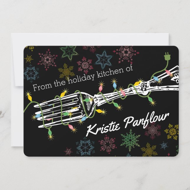 Tarjeta Festiva Navidades tenedor de luces de la cocina de la tarj (Anverso)