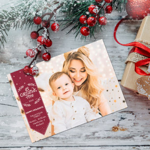 Tarjeta Festiva Navidades Time burgundi feliz foto de vacaciones