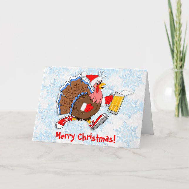Tarjeta Festiva Navidades Tipsy Turkey (Cerveza) (Anverso)