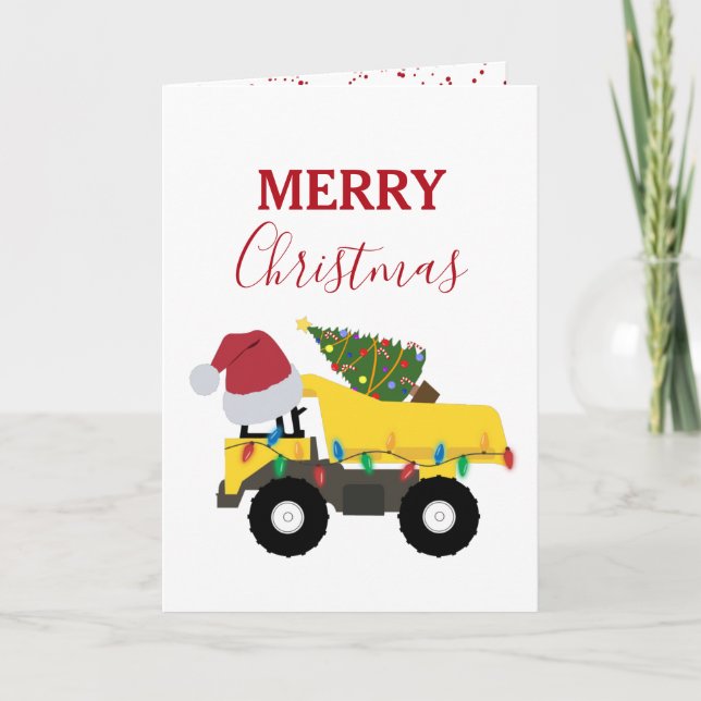 Tarjeta Festiva Navidades tiran camiones de construcción (Anverso)