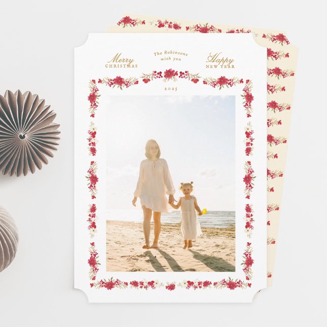 Tarjeta Festiva navidades tradicionales elegante floral botánica (Subido por el creador)