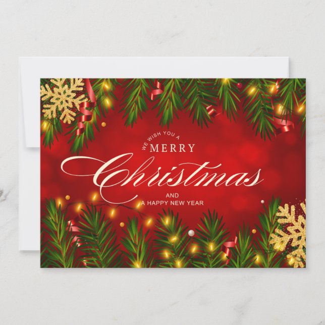 Tarjeta Festiva Navidades tradicionales rojos y dorados (Anverso)