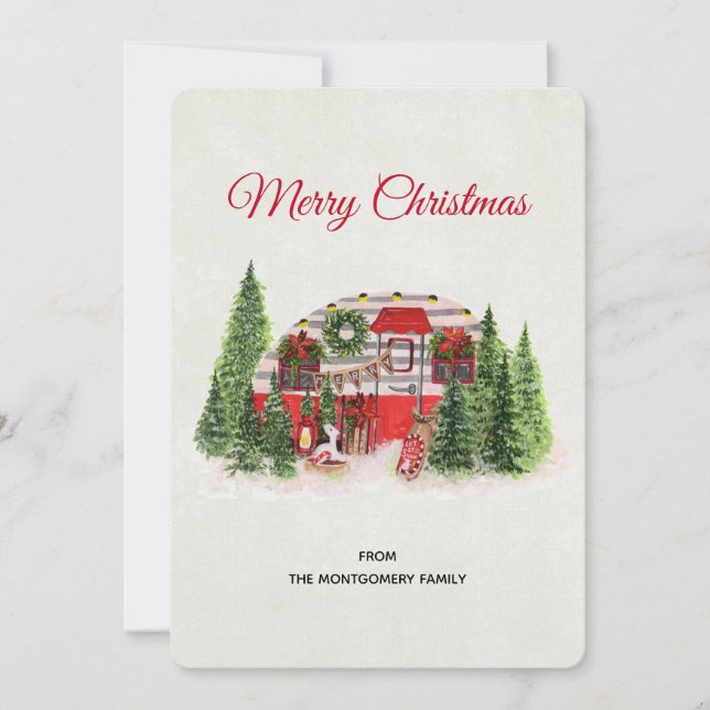 Tarjeta Festiva Navidades Trailer Camper Outdoorsy Tema (Anverso)