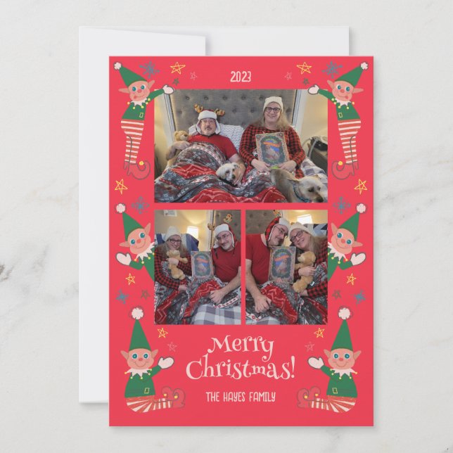 Tarjeta Festiva Navidades traviesos Elves Family (Anverso)