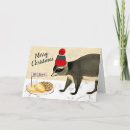 Tarjeta Festiva Navidades traviesos galletas raccoon panadería