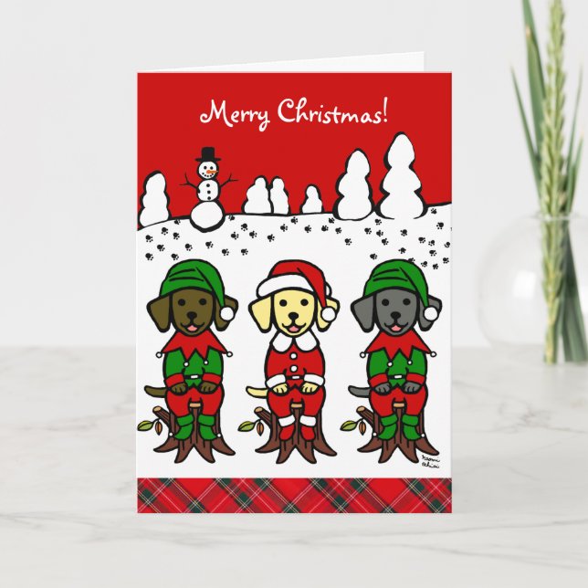 Tarjeta Festiva Navidades Tres Cachorros De Laboratorio (Anverso)