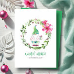 Tarjeta Festiva Navidades Tropical Beach Cards Watercolor<br><div class="desc">Estas lindas tarjetas de Navidades de playa presentan a mis Navidades originales de acuarela pintadas a mano, vestidos con una camisa rosa de flamingo y un gorra largo, rodeados por una corona de vegetación al estilo de una casa de campo y bayas rojas sobre un fondo blanco y fresco. Las...</div>