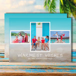 Tarjeta Festiva Navidades Tropical Beach Multi Photo<br><div class="desc">Comparte tus vacaciones favoritas en la playa o fotos de clima cálido con esta divertida tarjeta de vacaciones de Navidades marinos y playa tropical con tu mensaje con letras blancas de moda. Seleccione Matte para papel más pesado y alta definición para obtener la mejor calidad de impresión.</div>