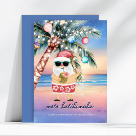 Tarjeta Festiva Navidades Tropical Beach Palm Tree Santa