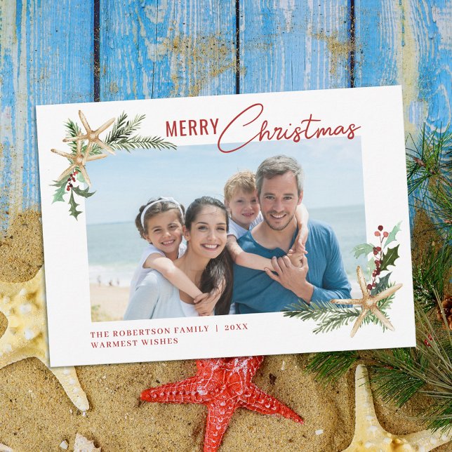 Tarjeta Festiva Navidades Tropical Beach Starfish Foto (Subido por el creador)