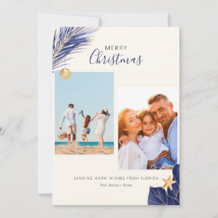 Tarjeta Festiva Navidades Tropical de 2 Fotografías de Navy Blue y