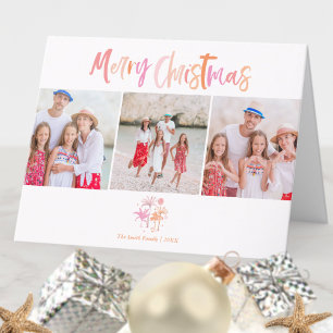 Tarjeta Festiva Navidades Tropical De Árboles De Palm Tres Fotogra